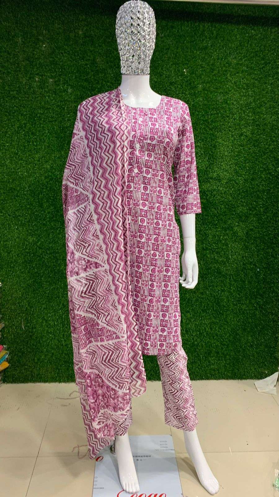 BEMITEX PRESENTS COTTON WITH HAND WORK BASED PURE READYMADE PINK 3 PIECE SUIT COMBO WHOLESALE SHOP IN SURAT